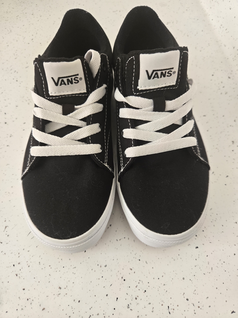 Vans Kids Classic Black Canvas Sneakers - White Laces